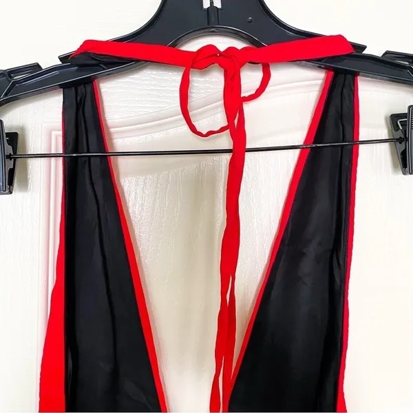 Art259Design Dress Backless‎ Halter Slit Crinkle Midi Red S NWT - Image 7
