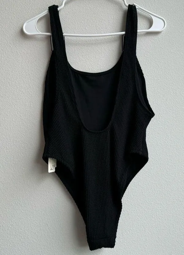 NWT Aerie Size Large Crinkle Cheeky Coverage One Piece Swimsuit Black Scoop Back - Image 6