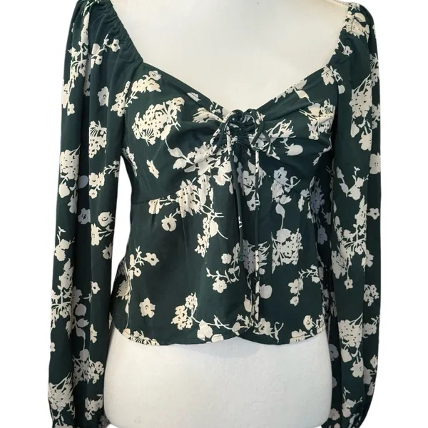 Abercrombie & Fitch Dark Green Floral Square-Neck Peplum Blouse - Image 2