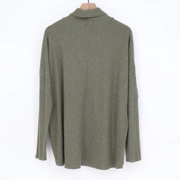 H by bordeaux Sweater Women's L Olive Ribbed Asymmetrical Seam Excellent - Image 5