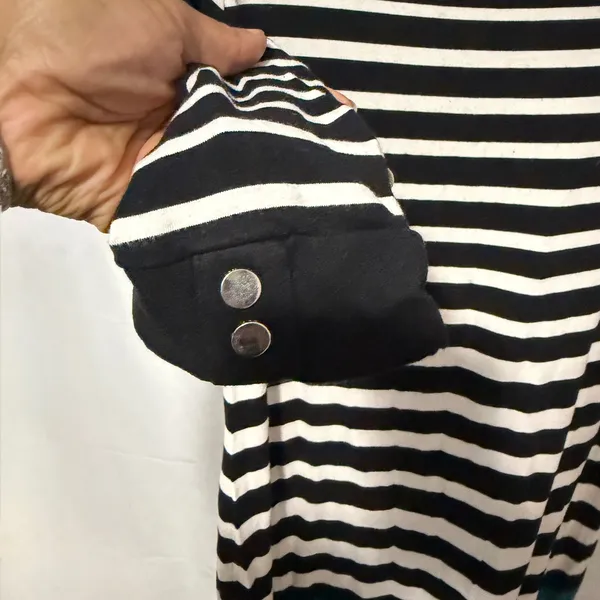 White House Black Market Striped Boat Neck Sheath Dress Black White Teal Medium - Image 2