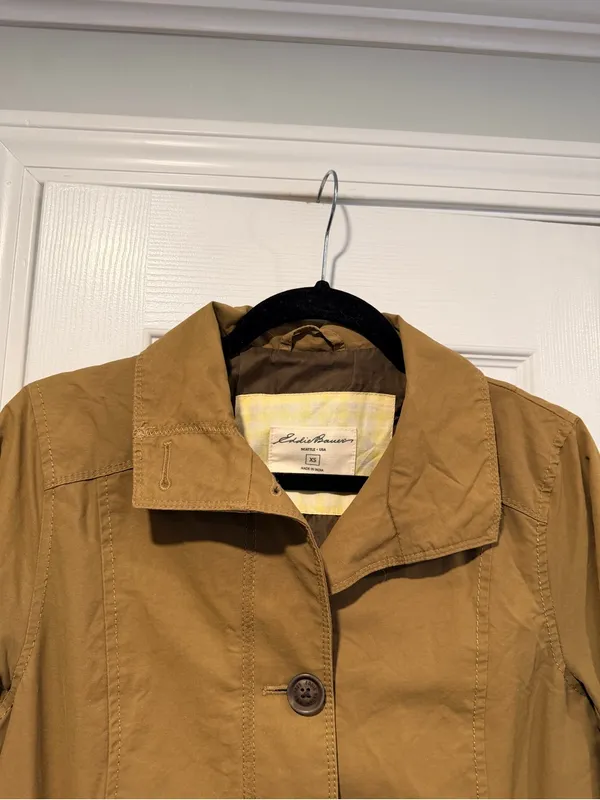 Eddie Bauer Size XS Tan Khaki Button Front Lined Mid Length Trench Coat Jacket - Image 2