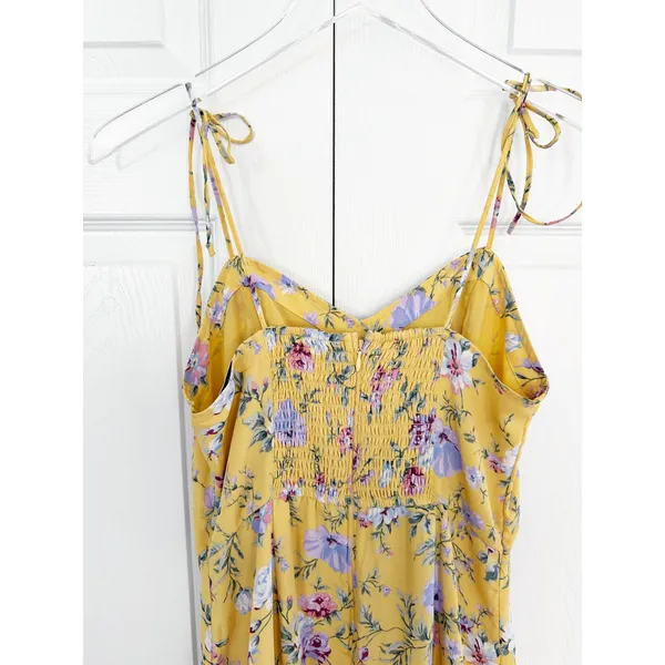 Abercrombie & Fitch Butter Yellow Floral Tiered Maxi Dress Tie Strap Romantic - Image 8