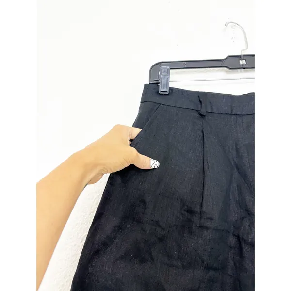 Zara Black Linen Blend High Waist Front Pleats Shorts Size Medium 8026/707 - Image 5