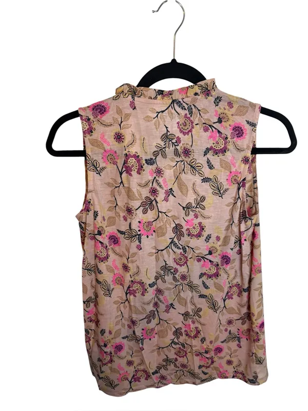 NWT Loft Floral Pintuck Ruffle Tie Neck Mixed Media Shell Top - Image 4