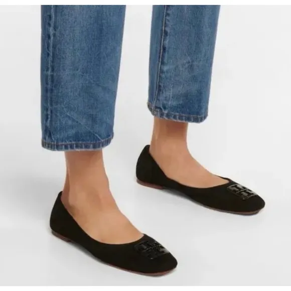 Tory‎ Burch Black Suede Square Toe Logo Loafers Flats 5.5M - Image 3
