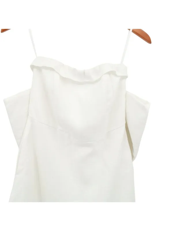 Dissh Aisle Mini Dress White Linen Back Bow Strapless Rehearsal Bridal 6 - Image 5