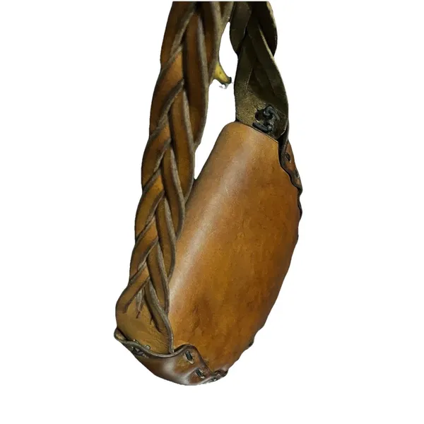 Vintage Handcrafted Brown Leather Braided Saddle Style Shoulder Bag Boho Western - Image 5