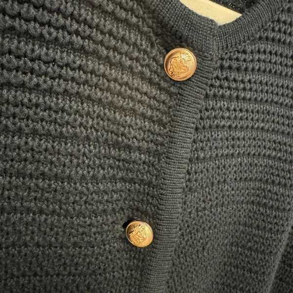 Anrabess Black‎ Knit Cardigan Sweater Gold Crest Button Front Pocket Size Medium - Image 6