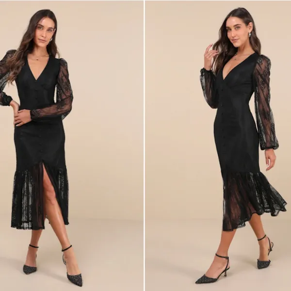LULU's Flirty Chic Sexy Wedding Formal Event Elegant Sophisticated Lace Midi - Image 5