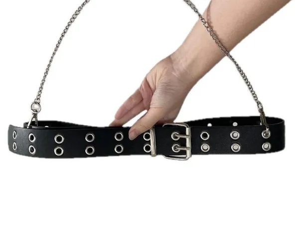 Punk Fashion Eye Belt Men's and Women's Fashion Street Hip Hop Chain Decorative Belt faux leather - Image 2