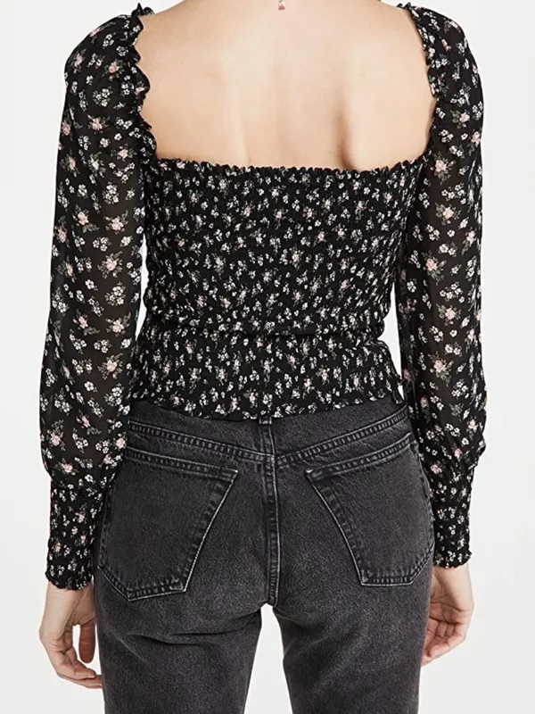 Reformation Pinto Smocked Square Neck Floral Peasant Top cottage festival 1X - Image 2