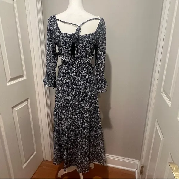 NWT Lulus Navy Blue Paisley Tiered Cutout Midi Dress women's size small - Image 15