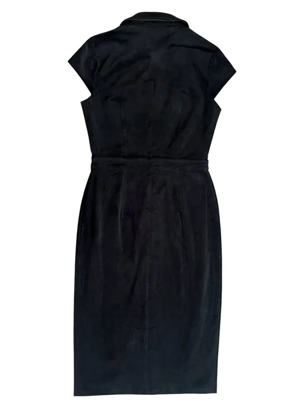 Avec Les Filles Women’s Black Corduroy Button Front Short Sleeve Midi Dress Sz 6 - Image 9