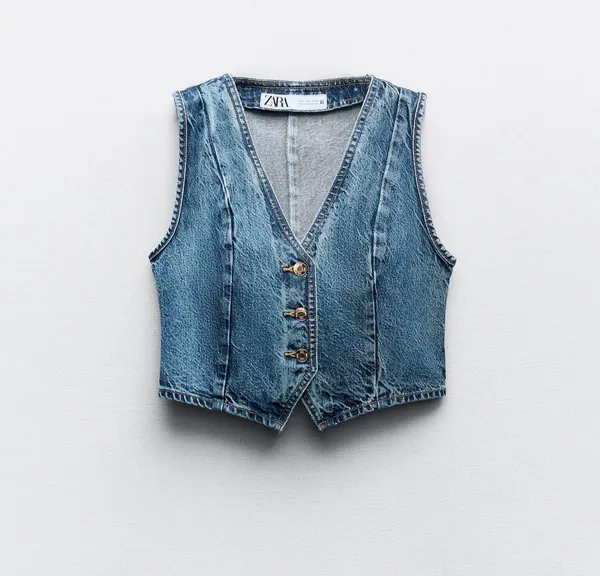 ZARA Denim Cropped Vest - Image 4