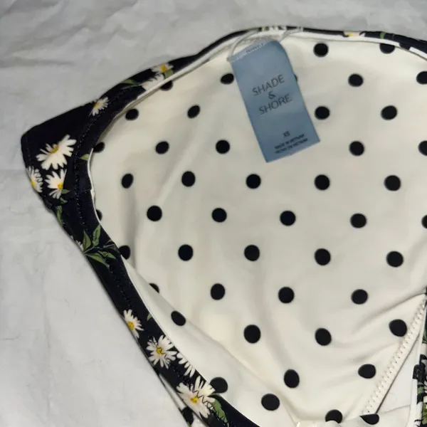 New Shade & Shore Bikini Bottom Low Rise High Leg Floral Reversible Polka Dot XS - Image 2