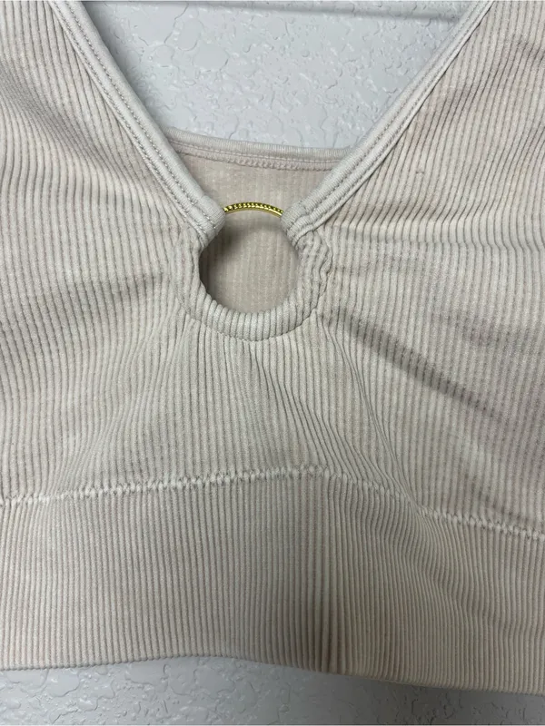 Bnwt! Aerie Ribbed Ring-Front Crop Top or Bralette in Light Beige Size L - Image 5