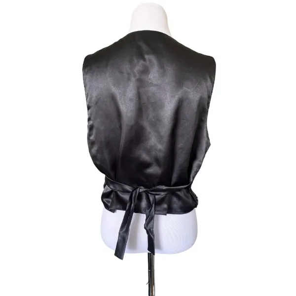 Vintage Silk Beaded Sequin Waistcoat Vest Black - Image 4