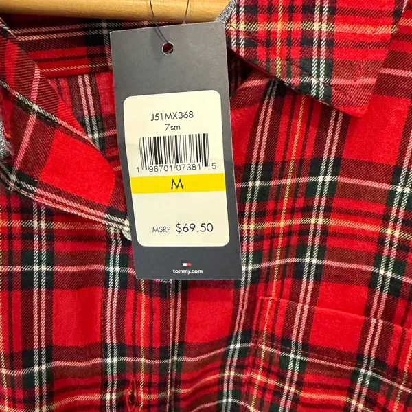 NWT Tommy Hilfiger Red Plaid Button Down Shirt Size M - Image 3