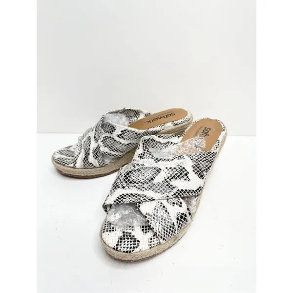 SoftWalk Snakeskin Print Espadrille Wedge Sandals Slides Black White Size 7.5 - Image 4