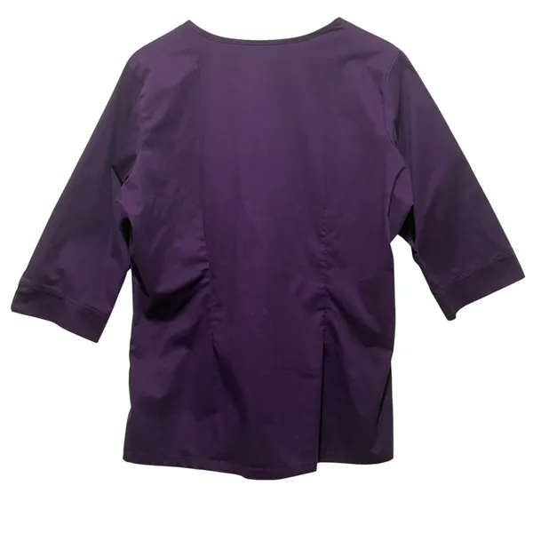 Butter Soft Womens Scrub Top L Purple V Neck 3/4 Sleeve Stretch‎ Nursing Uniform - Image 2