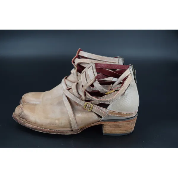 Freebird by Steven "Stair" Strappy Ankle Boots Women Tan Leather Distressed Boho - Image 2