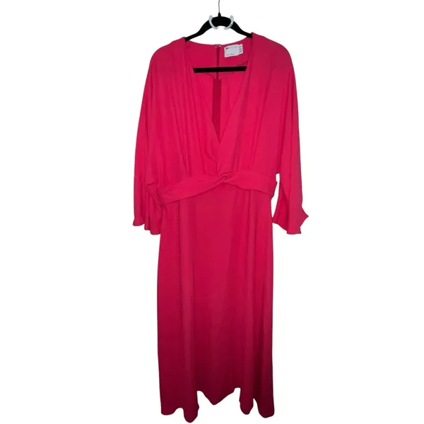ASOS DESIGN Curve Batwing Twist Front Midi Skater Dress‎ In Raspberry Size 14 - Image 3