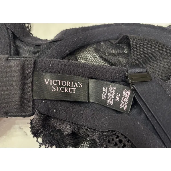 Victoria's Secret Bra 38C Body By Victoria Demi Lace Sheer Black Underwire - Image 3
