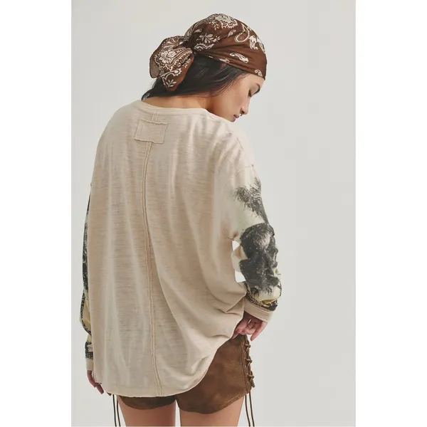 Free People Oversized Bohemian Palm Tree Kai Long-Sleeve Top Tee XL NWT Beach - Image 2