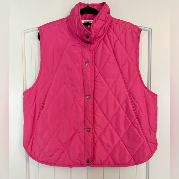 Hot Pink Quilted Puffer Snap Button Vest Size L - Image 2