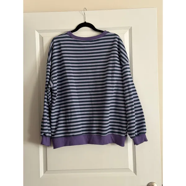 ANRABESS Striped Oversized Purple Blue Long Sleeve Sweatshirt Large - Image 4