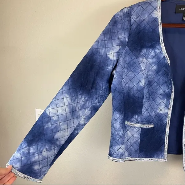 Mango Tie Dye Quilted Beaded Long Sleeve‎ Short Jacket Blue Size Large - Image 3
