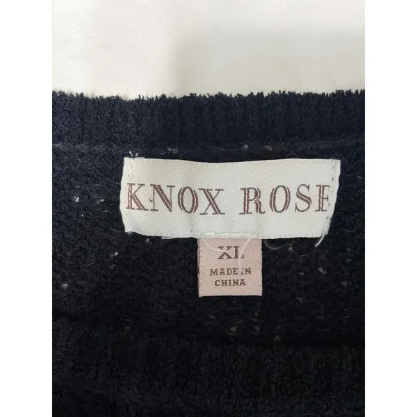 Knox Rose Womens XL Black Pointelle Long Sleeve Knit Crewneck Sweater Relaxed - Image 8
