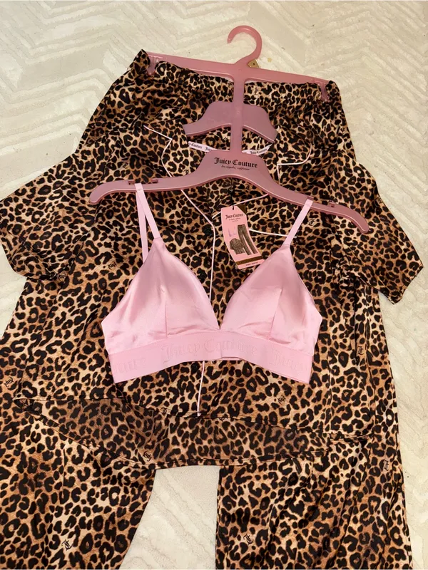 New! Women Juicy Couture Leopard Print Pajama Set with Pink Bralette. Small - Image 3