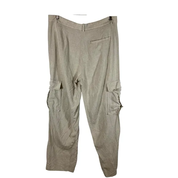 Massimo Dutti Linen Blend Tan Cargo Leg Sz 10 Pants‎ High Waist Resort Vacation - Image 2