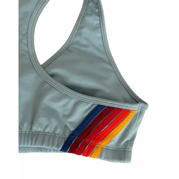 Aviator Nation 5 Stripe 4" High Rise Biker Shorts & Sports Bra Mist Women's Sm - Image 5