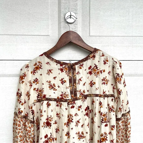 NWT American Eagle Womens Shirt Floral Boho Peasant Long Sleeve Patch Small - Image 5