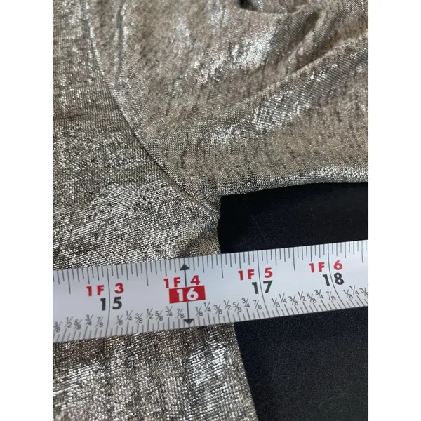 Anthropologie Silver Metallic Faux Wrap Blouse Long Sleeve Shimmer Top XS Party - Image 7
