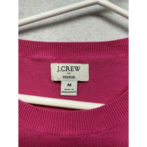 J.CREW Women’s Cotton Teddie Sweater Hot Pink Size Medium 100% Cotton - Image 2