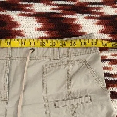 Y2K 2000s Tan beige khaki cargo micro mini low-mid rise shorts drawstring shoelace waistband Size 10/M Measurement in pics - Image 4