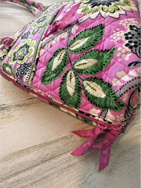 Vera Bradley Womens OS Viva La Vera Pink Green Floral Quilted Frame Satchel Bag - Image 2