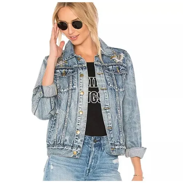 PAM & GELA Statement Denim Embroidered Jacket with Rhinestone Eagles‎ Size Small - Image 3