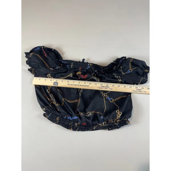 Iris Off‑Shoulder Crop Top Size M Black Gold Chain Detail - Image 4