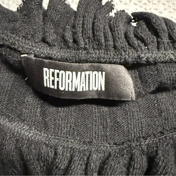Reformation Black Ruffle Long Sleeve Knit Sweater Small Tencel & Flax Blend EUC - Image 3