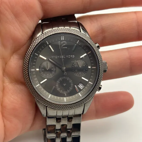 Michael Kors MK-6259 Metallic Gray Stainless Steel Chronograph Watch, Working - Image 6