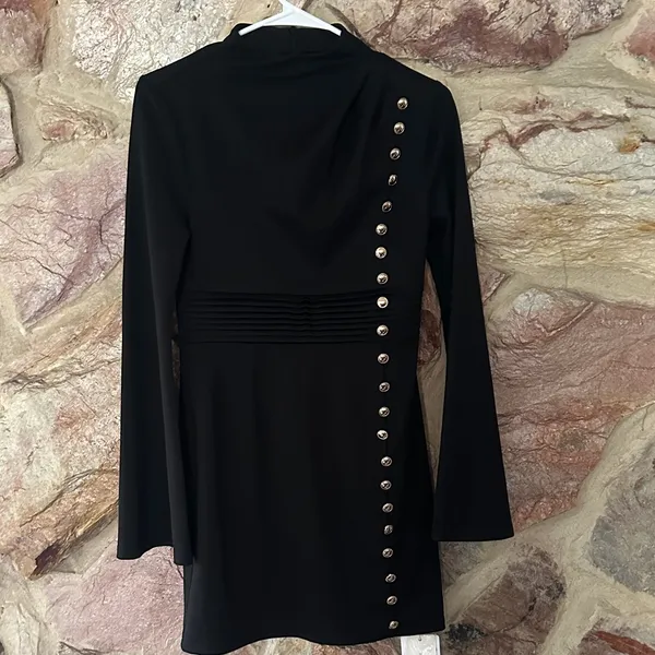 Commense Stand Collar Cinched Short Dress size small Black - Image 3