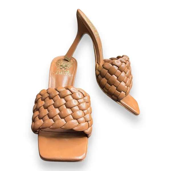 Vince Camuto‎ Leather Quilted Heeled Sandals Brinela Brown Sz 5.5 - Image 6