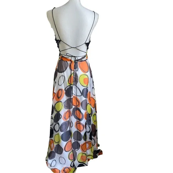 Tony Bowls Dress Size 6 Silk Maxi Y2K Fairy Sequin Beaded Colorful Whimsical 90’ - Image 2