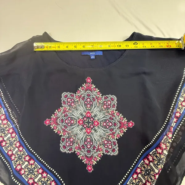 Apt. 9 Women's Navy Blue Floral Medallion Chiffon Layer Overlay Tank Top Size L - Image 6