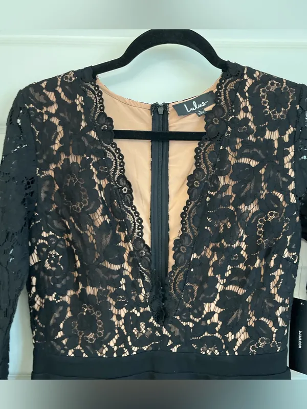 Lulu's Black Lace Long-Sleeve Bodycon Dress Sz L New Cocktail Party Dress - Image 7